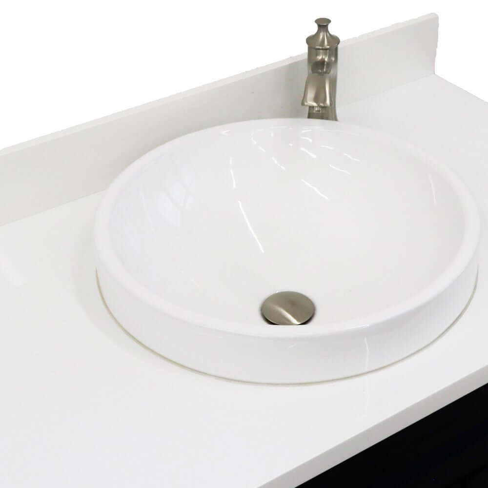 37" Single sink vanity in Blue finish with White quartz and Left door/Round Center sink - 400700-37L-BU-WERDC