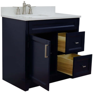 37" Single sink vanity in Blue finish with White quartz and Left door/Left sink - 400700-37L-BU-WERL