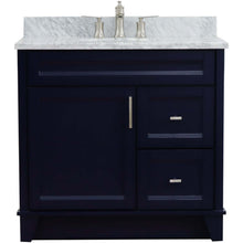 Load image into Gallery viewer, 37&quot; Single sink vanity in Blue finish with White Carrara marble and Left door/Center sink - 400700-37L-BU-WMOC