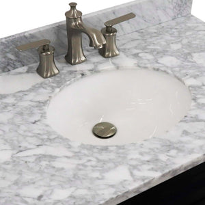 37" Single sink vanity in Blue finish with White Carrara marble and Left door/Center sink - 400700-37L-BU-WMOC