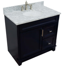 Load image into Gallery viewer, 37&quot; Single sink vanity in Blue finish with White Carrara marble and Left door/Center sink - 400700-37L-BU-WMOC
