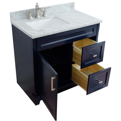 37" Single sink vanity in Blue finish with White Carrara marble and Left door/Left sink - 400700-37L-BU-WMRL