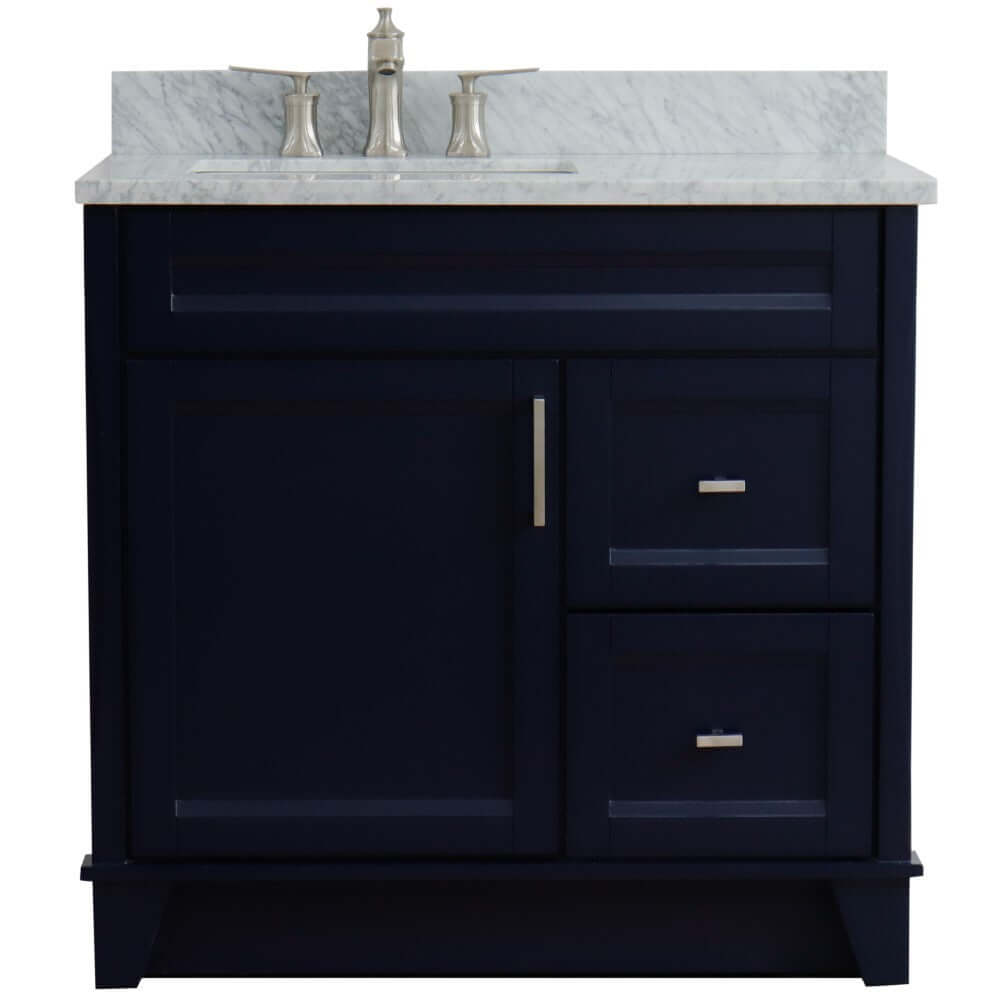 37" Single sink vanity in Blue finish with White Carrara marble and Left door/Left sink - 400700-37L-BU-WMRL