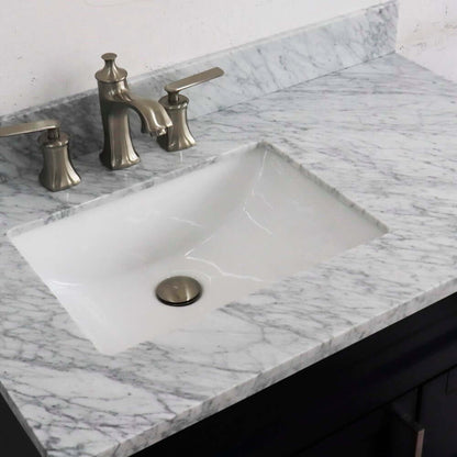 37" Single sink vanity in Blue finish with White Carrara marble and Left door/Left sink - 400700-37L-BU-WMRL