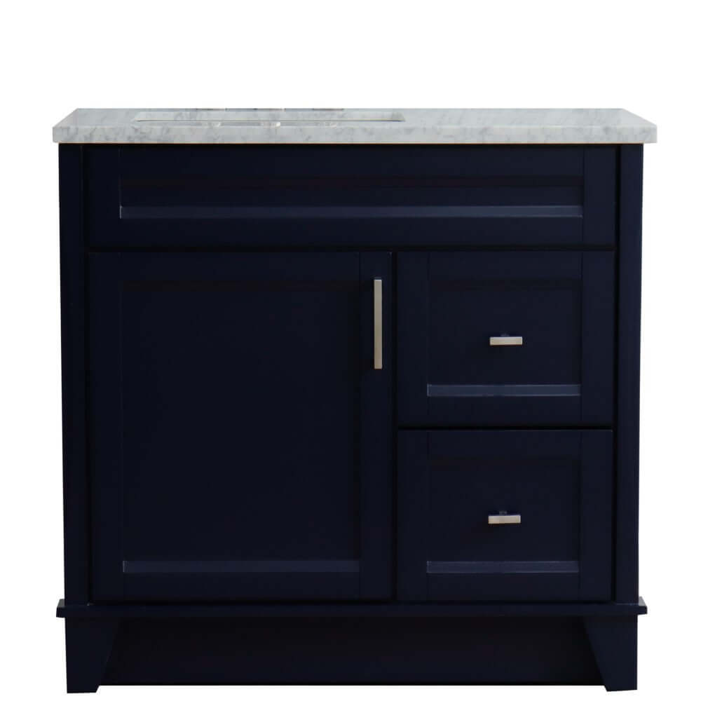 37" Single sink vanity in Blue finish with White Carrara marble and Left door/Left sink - 400700-37L-BU-WMRL