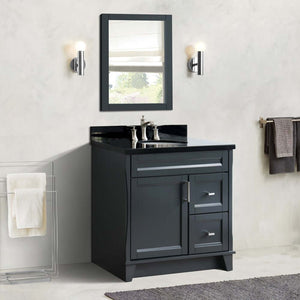 37" Single sink vanity in Dark Gray finish with Black galaxy granite and Left door/Center sink - 400700-37L-DG-BGOC