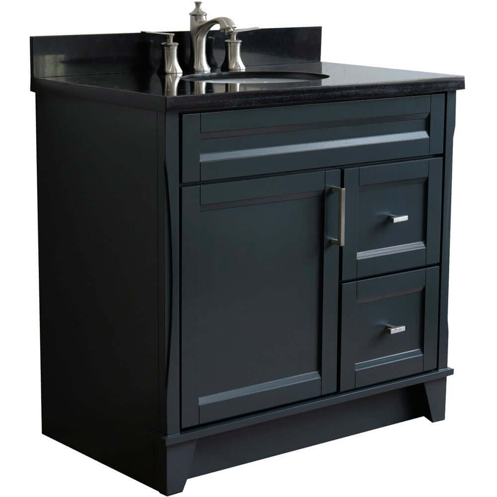 37" Single sink vanity in Dark Gray finish with Black galaxy granite and Left door/Center sink - 400700-37L-DG-BGOC