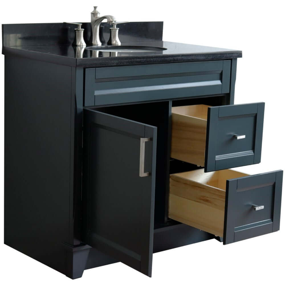 37" Single sink vanity in Dark Gray finish with Black galaxy granite and Left door/Center sink - 400700-37L-DG-BGOC