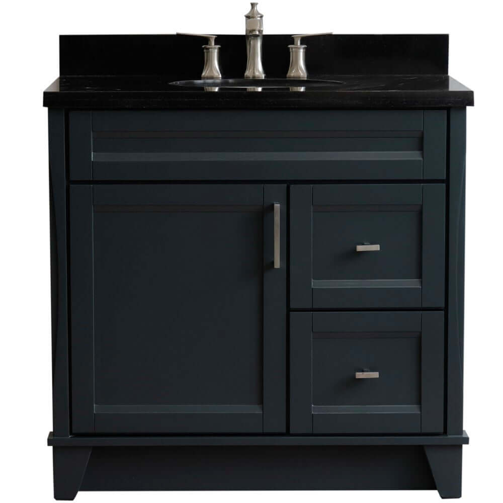 37" Single sink vanity in Dark Gray finish with Black galaxy granite and Left door/Center sink - 400700-37L-DG-BGOC