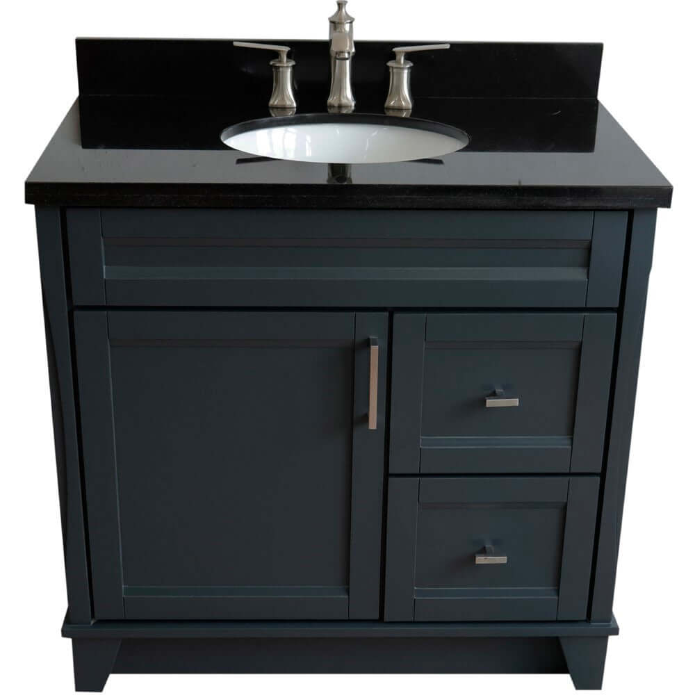 37" Single sink vanity in Dark Gray finish with Black galaxy granite and Left door/Center sink - 400700-37L-DG-BGOC