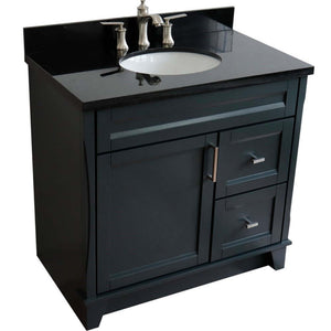 37" Single sink vanity in Dark Gray finish with Black galaxy granite and Left door/Center sink - 400700-37L-DG-BGOC