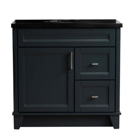 37" Single sink vanity in Dark Gray finish with Black galaxy granite and Left door/Center sink - 400700-37L-DG-BGOC