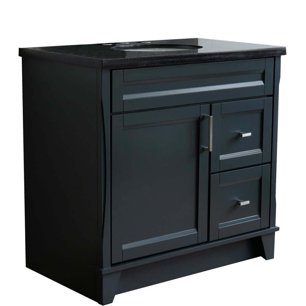 37" Single sink vanity in Dark Gray finish with Black galaxy granite and Left door/Center sink - 400700-37L-DG-BGOC