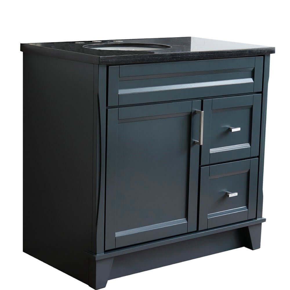 37" Single sink vanity in Dark Gray finish with Black galaxy granite and Left door/Left sink - 400700-37L-DG-BGOL