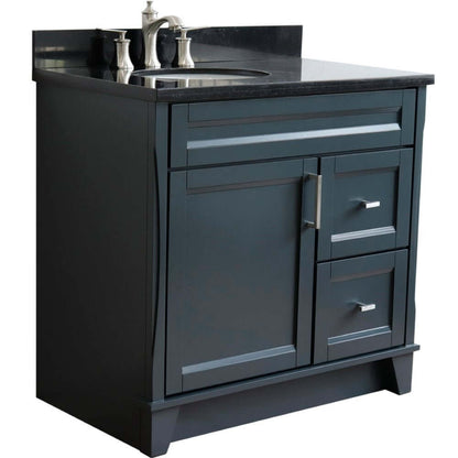 37" Single sink vanity in Dark Gray finish with Black galaxy granite and Left door/Left sink - 400700-37L-DG-BGOL