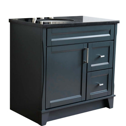 37" Single sink vanity in Dark Gray finish with Black galaxy granite and Left door/Left sink - 400700-37L-DG-BGOL