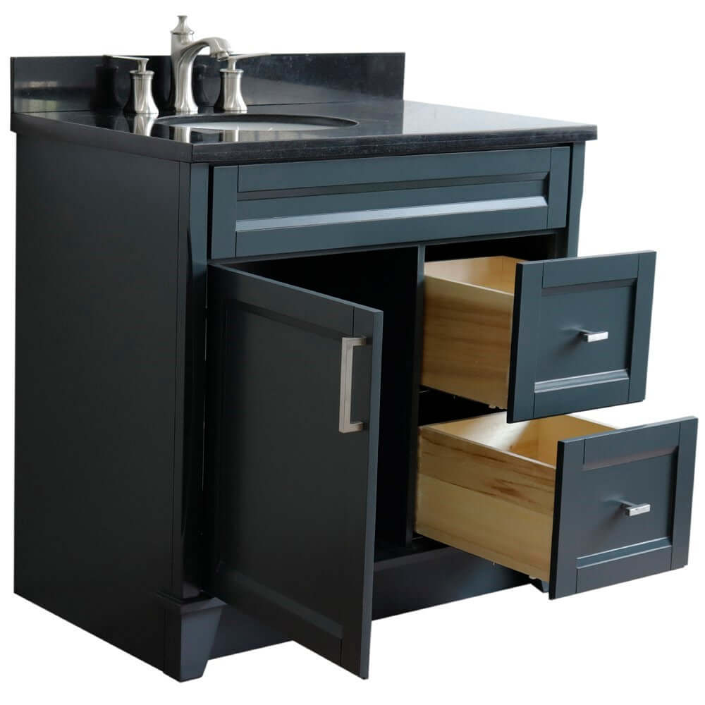 37" Single sink vanity in Dark Gray finish with Black galaxy granite and Left door/Left sink - 400700-37L-DG-BGOL