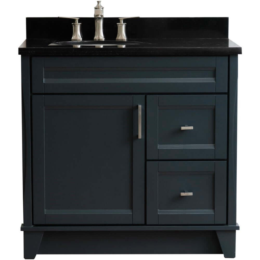 37" Single sink vanity in Dark Gray finish with Black galaxy granite and Left door/Left sink - 400700-37L-DG-BGOL