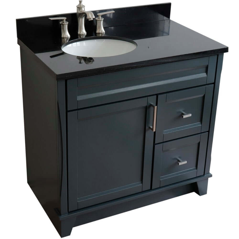 37" Single sink vanity in Dark Gray finish with Black galaxy granite and Left door/Left sink - 400700-37L-DG-BGOL