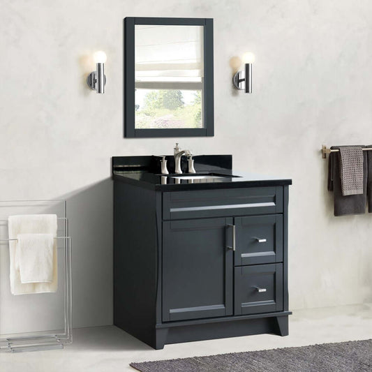 37" Single sink vanity in Dark Gray finish with Black galaxy granite and Left door/Center sink - 400700-37L-DG-BGRC