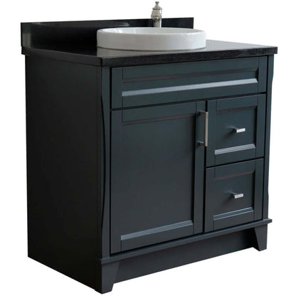 37" Single sink vanity in Dark Gray finish with Black galaxy granite and Left door/Round Center sink - 400700-37L-DG-BGRDC