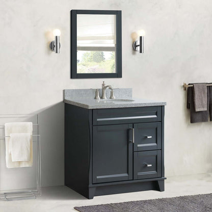 37" Single sink vanity in Dark Gray finish with Gray granite and Left door/Center sink - 400700-37L-DG-GYOC