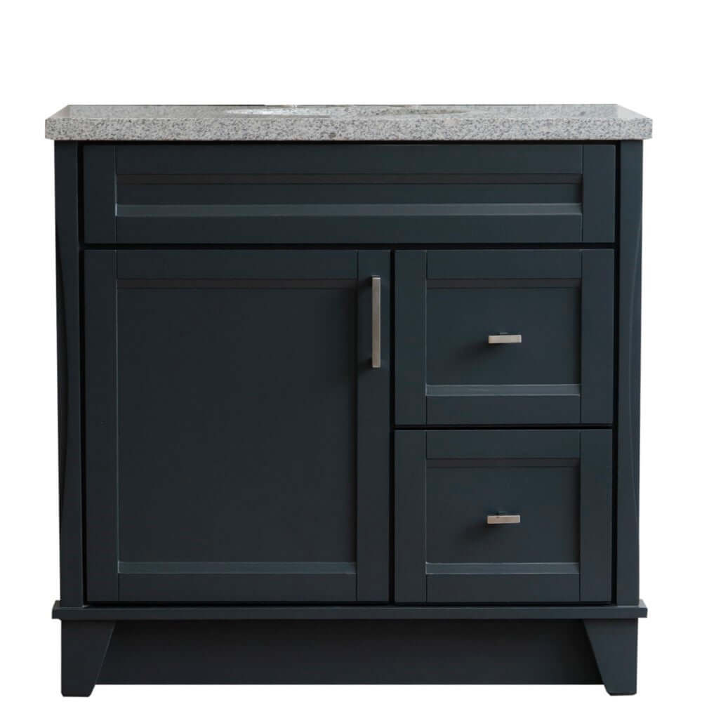 37" Single sink vanity in Dark Gray finish with Gray granite and Left door/Center sink - 400700-37L-DG-GYOC