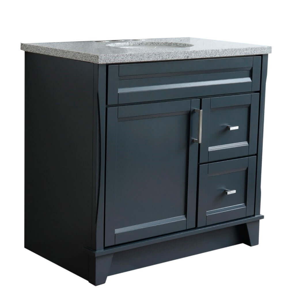 37" Single sink vanity in Dark Gray finish with Gray granite and Left door/Center sink - 400700-37L-DG-GYOC