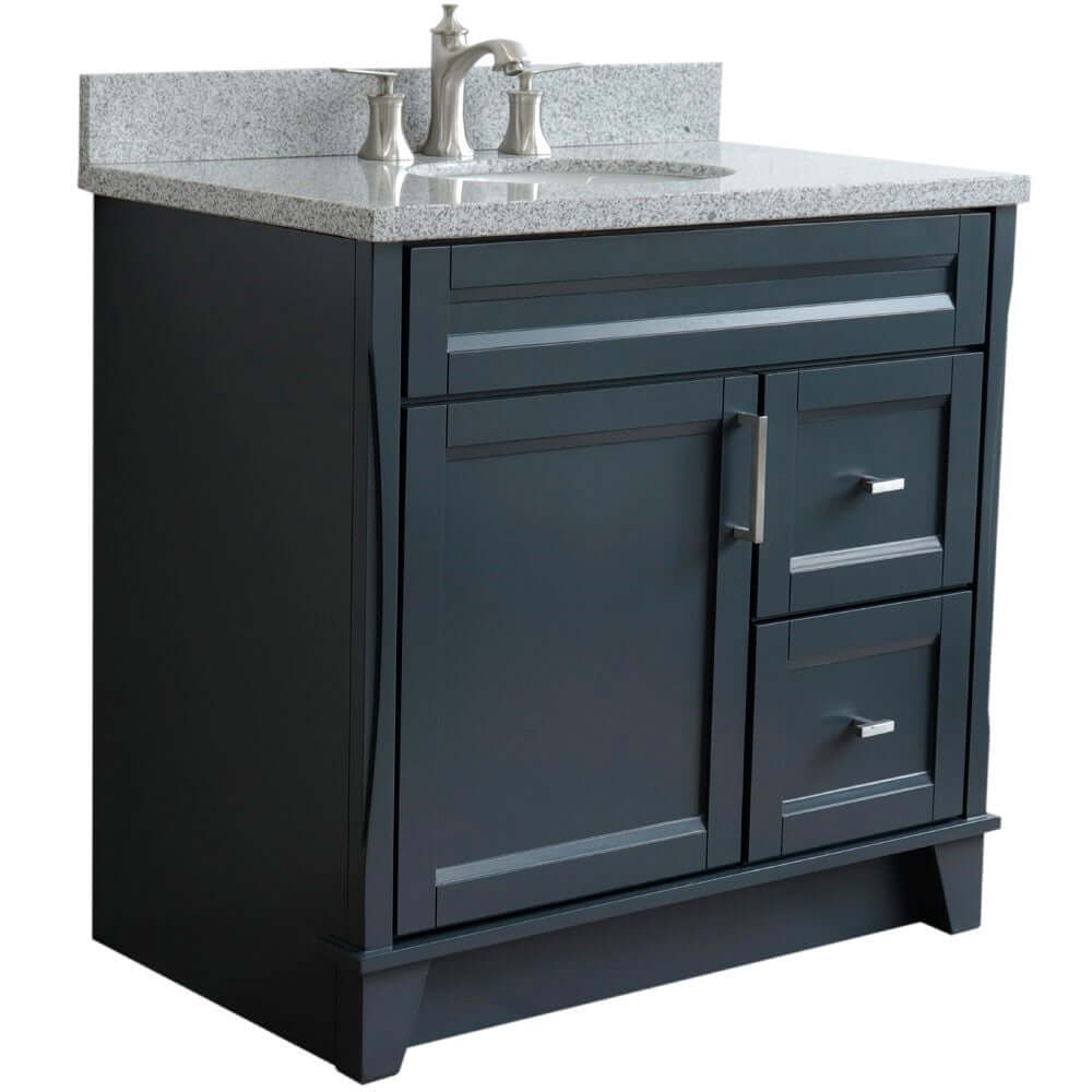 37" Single sink vanity in Dark Gray finish with Gray granite and Left door/Center sink - 400700-37L-DG-GYOC