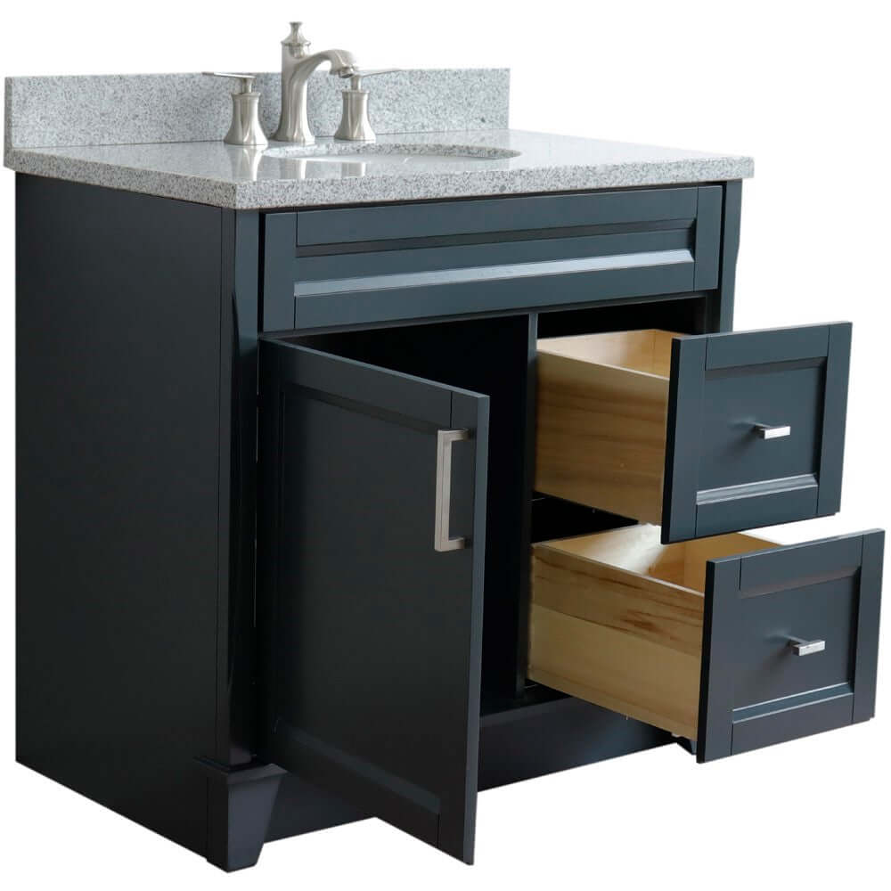 37" Single sink vanity in Dark Gray finish with Gray granite and Left door/Center sink - 400700-37L-DG-GYOC