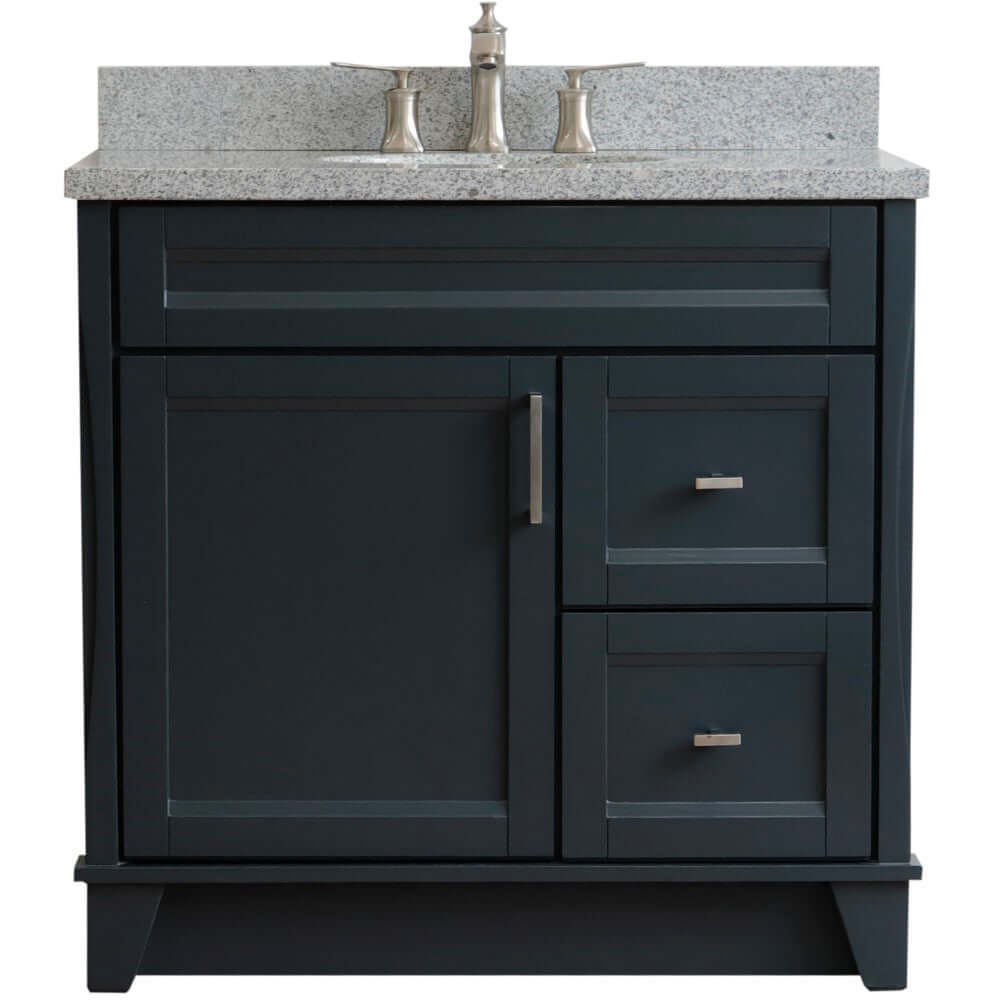 37" Single sink vanity in Dark Gray finish with Gray granite and Left door/Center sink - 400700-37L-DG-GYOC