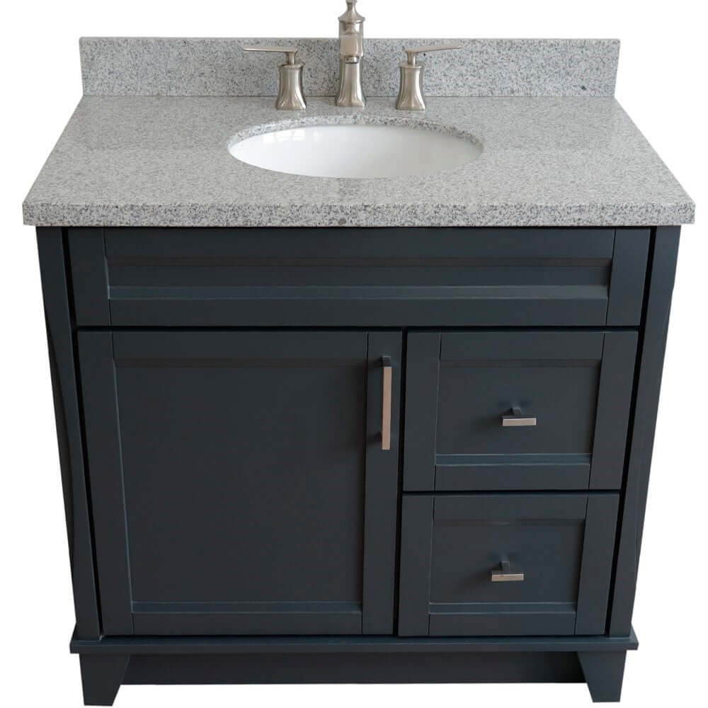 37" Single sink vanity in Dark Gray finish with Gray granite and Left door/Center sink - 400700-37L-DG-GYOC