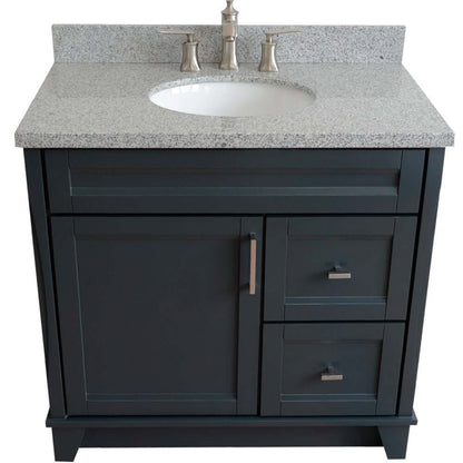 37" Single sink vanity in Dark Gray finish with Gray granite and Left door/Center sink - 400700-37L-DG-GYOC