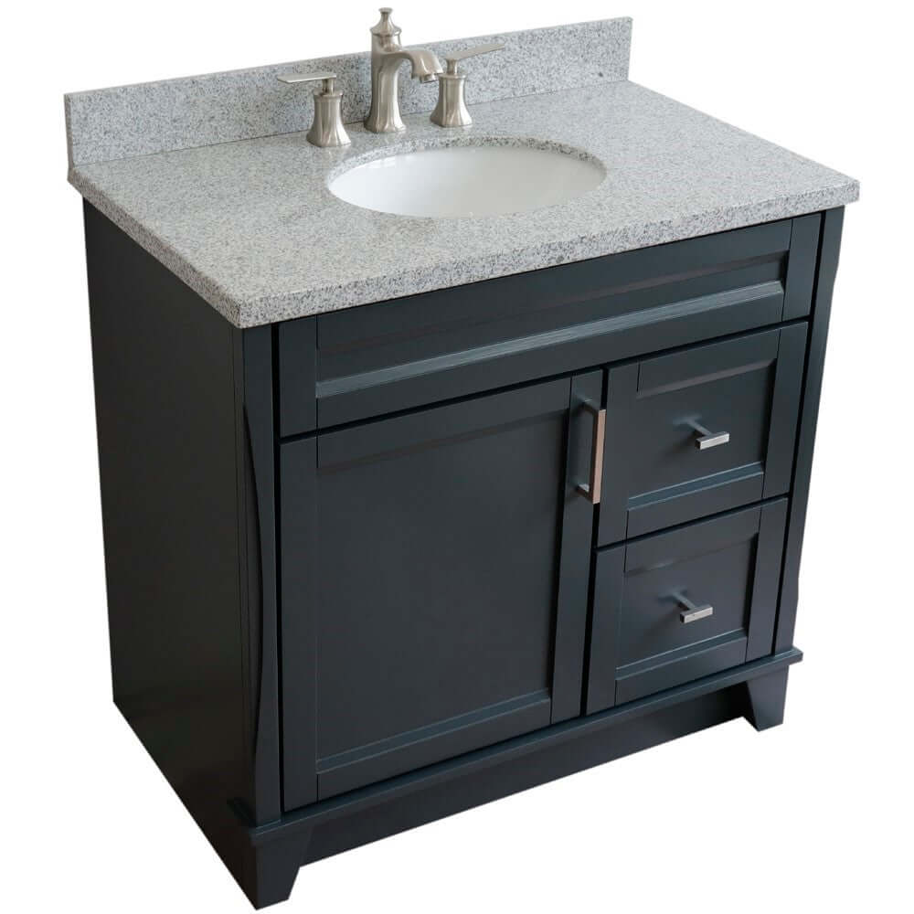 37" Single sink vanity in Dark Gray finish with Gray granite and Left door/Center sink - 400700-37L-DG-GYOC