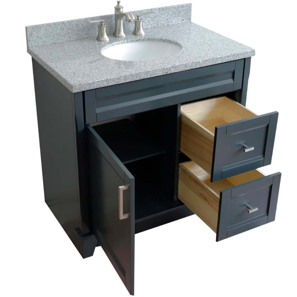 37" Single sink vanity in Dark Gray finish with Gray granite and Left door/Center sink - 400700-37L-DG-GYOC