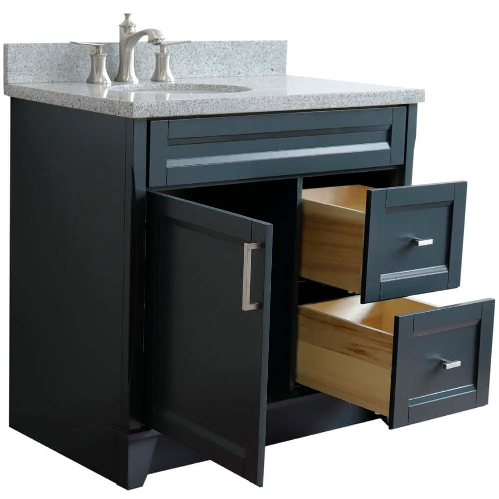 37" Single sink vanity in Dark Gray finish with Gray granite and Left door/Left sink - 400700-37L-DG-GYOL