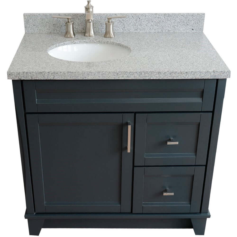 37" Single sink vanity in Dark Gray finish with Gray granite and Left door/Left sink - 400700-37L-DG-GYOL