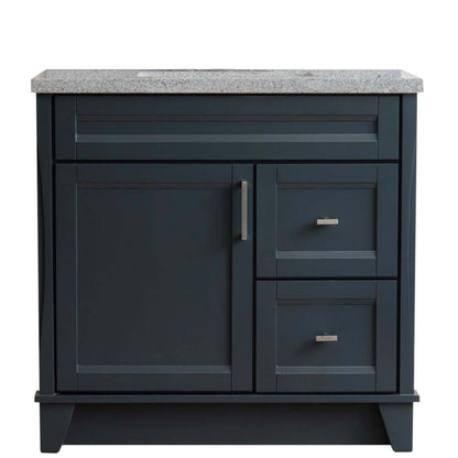 37" Single sink vanity in Dark Gray finish with Gray granite and Left door/Center sink - 400700-37L-DG-GYRC