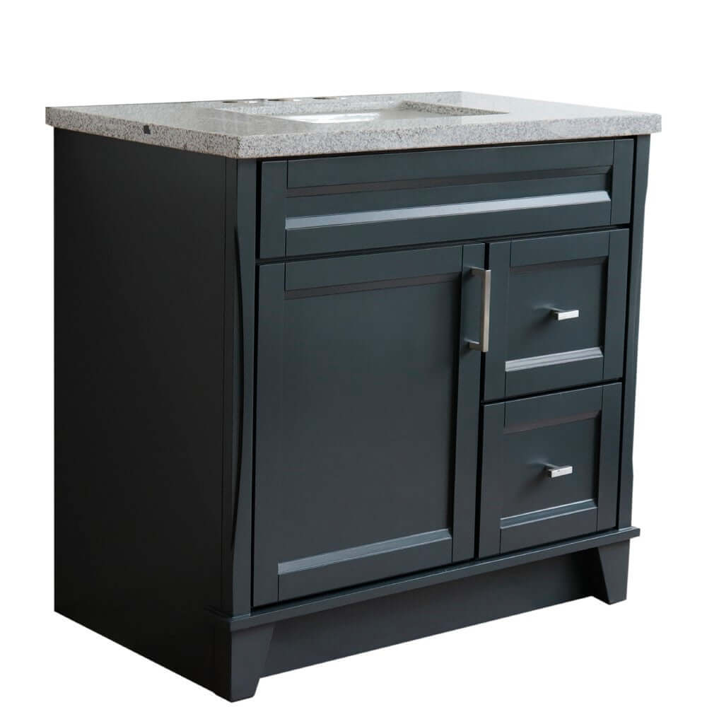 37" Single sink vanity in Dark Gray finish with Gray granite and Left door/Center sink - 400700-37L-DG-GYRC