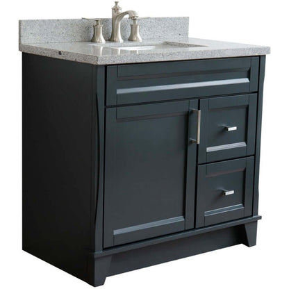 37" Single sink vanity in Dark Gray finish with Gray granite and Left door/Center sink - 400700-37L-DG-GYRC