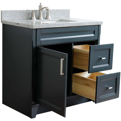 37" Single sink vanity in Dark Gray finish with Gray granite and Left door/Center sink - 400700-37L-DG-GYRC