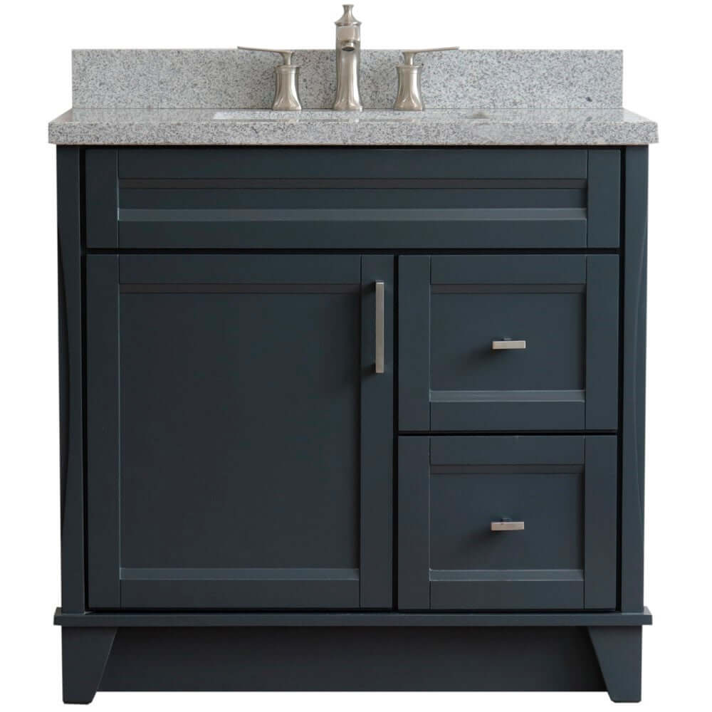 37" Single sink vanity in Dark Gray finish with Gray granite and Left door/Center sink - 400700-37L-DG-GYRC