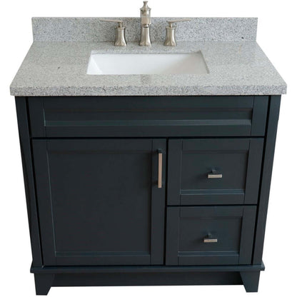 37" Single sink vanity in Dark Gray finish with Gray granite and Left door/Center sink - 400700-37L-DG-GYRC