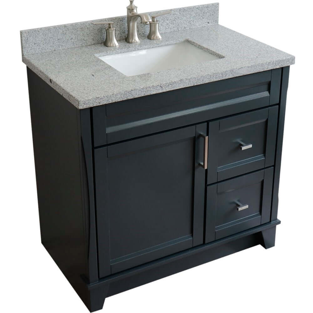 37" Single sink vanity in Dark Gray finish with Gray granite and Left door/Center sink - 400700-37L-DG-GYRC