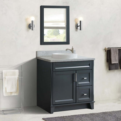 37" Single sink vanity in Dark Gray finish with Gray granite and Left door/Round Center sink - 400700-37L-DG-GYRDC