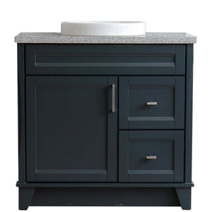 37" Single sink vanity in Dark Gray finish with Gray granite and Left door/Round Center sink - 400700-37L-DG-GYRDC