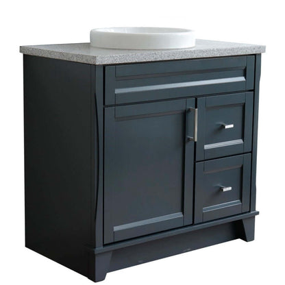 37" Single sink vanity in Dark Gray finish with Gray granite and Left door/Round Center sink - 400700-37L-DG-GYRDC