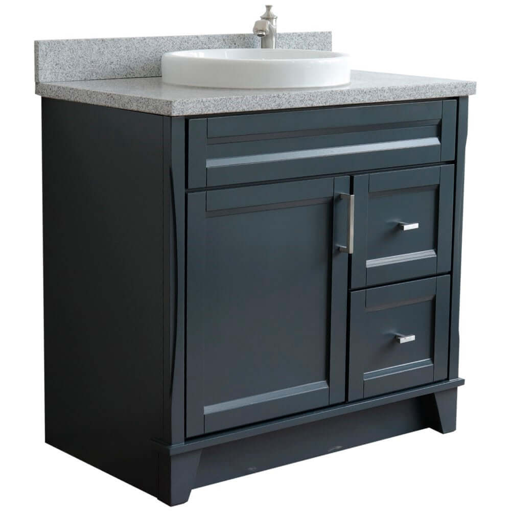 37" Single sink vanity in Dark Gray finish with Gray granite and Left door/Round Center sink - 400700-37L-DG-GYRDC