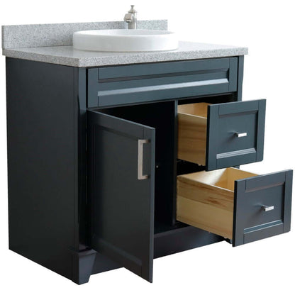 37" Single sink vanity in Dark Gray finish with Gray granite and Left door/Round Center sink - 400700-37L-DG-GYRDC