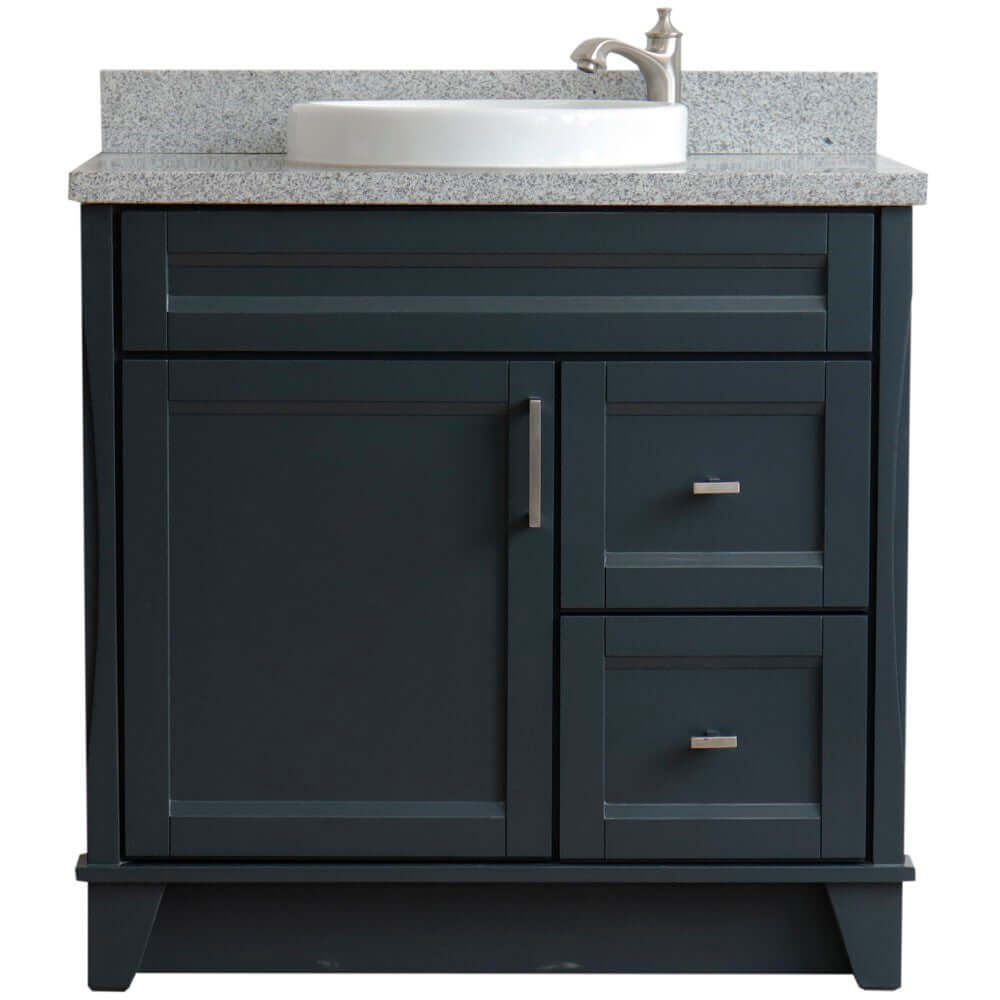 37" Single sink vanity in Dark Gray finish with Gray granite and Left door/Round Center sink - 400700-37L-DG-GYRDC